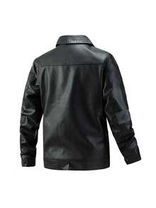 男士休閒pu皮外套,立領款式 - 黑色 - 查看 2