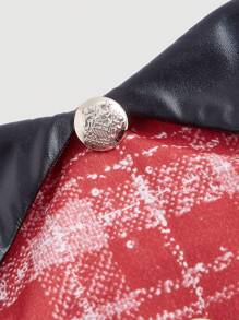 SHEIN MOD 女士彈性肩帶休閒裝荷葉邊格子連衣裙 - 紅色 - 查看 4