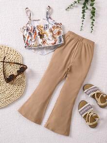 SHEIN 幼兒女童2入組波希米亞花紋假期風格裝備 - 棕色 - 查看 2