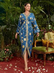 Al Najma Women Dresses Asimetris Split Tape Bunga Anggun - Biru - View 6