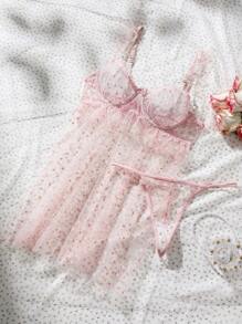 SHEIN Valentine's Day Sexy Babydoll Lingerie Dress For Women - Pink - View 1