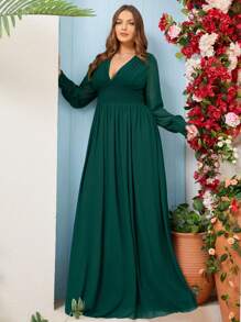 Plus Size V-Neck Burgundy Bridesmaid Dress Mother Of Bride/Groom Evening Formal Gowns - Dark Green - View 4