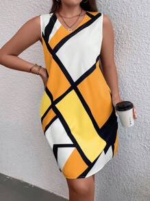 SHEIN Essnce Plus Geo Print Tank Dress, Summer - Multicolor - View 4