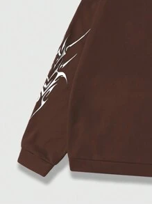 ROMWE MEN Goth Nam Tối Loại bướm In Hoodie - Cà phê nâu - Xem 3