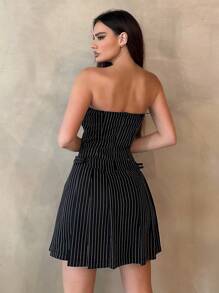 Aloruh Women's Strapless Side Belt Buckle Dress - Black - View 2