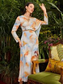 Divindia Vestido De Manga Larga Con Estilo De Tie-dye Para Mujer