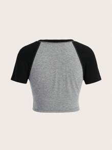 ROMWE Fairycore Top corto para mujer con parches de bloques de colores, hombreras, estampado geométrico y pedrería para el verano - Gris - Ver 2