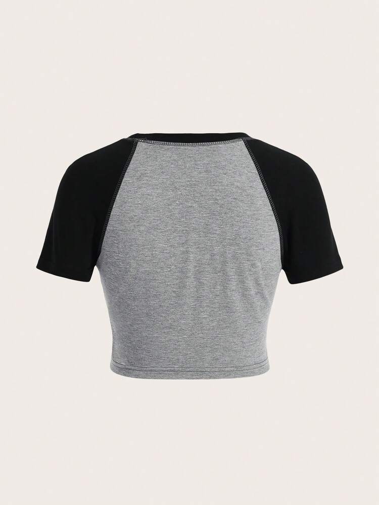 Women's Short Crop Top With Colorblock Patchwork, Shoulder Pads, Geometric Print And Rhinestones For Summer