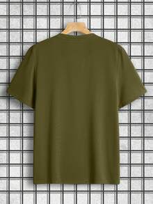 Men's Plus Size Cross & Letter Print Short Sleeve T-Shirt - Army Green - View 2