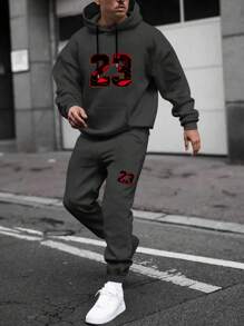 Manfinity Homme Men's Hooded Sweatshirt And Pants Set With Number Prints