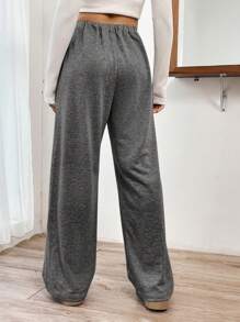 SHEIN EZwear Women's Drawstring Straight Leg Sweatpants - Dark Grey - View 2