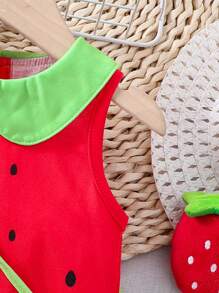 Baby Girl Watermelon Shaped Sleeveless Dress - Red - View 5