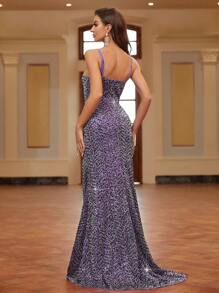 SHEIN Belle Elegant Purple Cross Neckline Hand-Stitched Decorative V-Neck Is Most Suitable For Length High Split Fishtail Heavy Industry Spring Dress