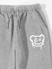 男士卡通印花束口運動褲 - 淺灰色 - 查看 6
