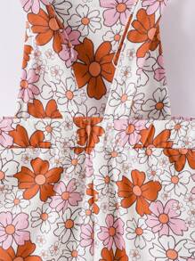 Baby Girl Spring And Summer Floral Printed Cute Casual Overalls Jumpsuit - Multicolor - View 4