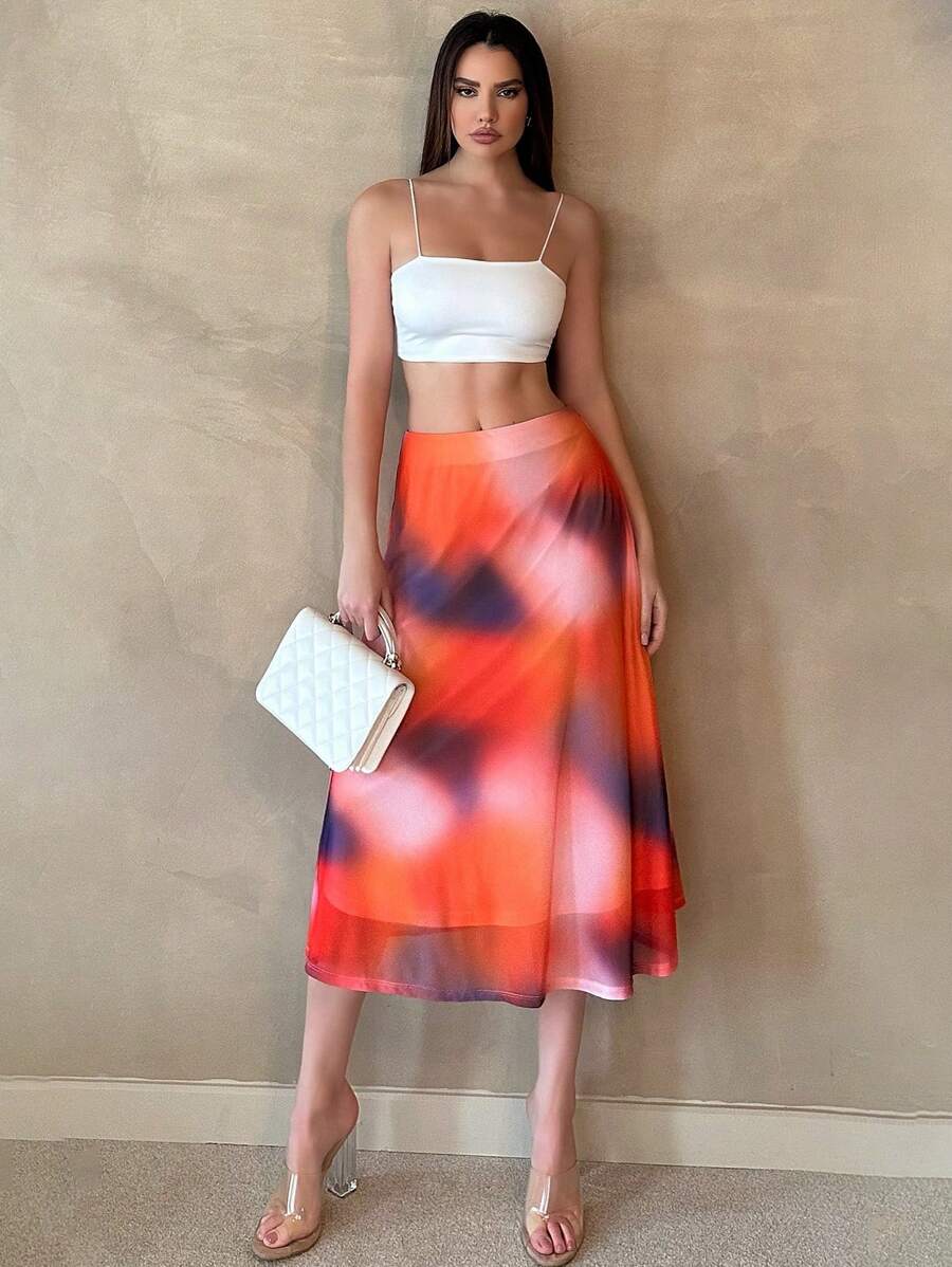 SHEIN Essnce Women's Tie-Dye Skirt - Multicolor - View 1