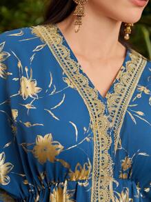 Al Najma Women Dresses Asimetris Split Tape Bunga Anggun - Biru - View 7