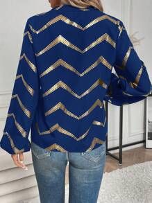 SHEIN Unity 女士金箔印花長袖襯衫 - 藏蓝色 - 查看 2