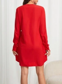 SHEIN Clasi Của phụ nữ Cổ chữ V Tay áo dài Đầm - Đỏ - Xem 2