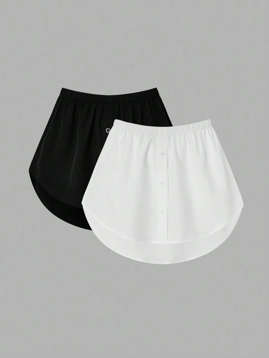 Chiquease Elastic Waist Button Decoration Skirt - Black and White - View 1