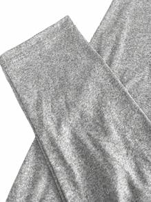 Women's Plain Slim Fit Two Piece Set Including Crop Top With Long Sleeves And High Waist Trousers