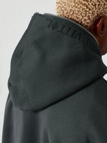 Zip Through Hoodie With Front Graphic - Dark Grey - View 7