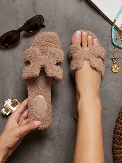 SHUZIA Women'S Fashionable And Versatile Plush Flat Sandals Summer Shoes Spring Shoes Spring Break Easter Vacation Shoes Casual Shoes Beach Shoes Mother's Day Present For Christmas Valentine's Day