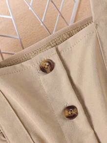 SHEIN Salopette À Demi-fermeture Boutonnée , Avec Garniture À Volants Pour Les Jeunes Filles