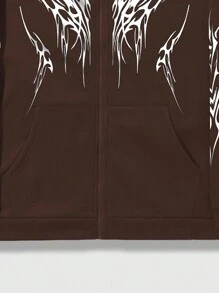 ROMWE MEN Goth Nam Tối Loại bướm In Hoodie - Cà phê nâu - Xem 4