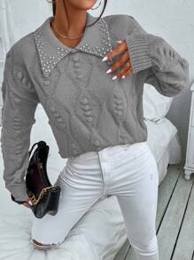 Chiquease 女士針織衣,鑽石裝飾的翻領