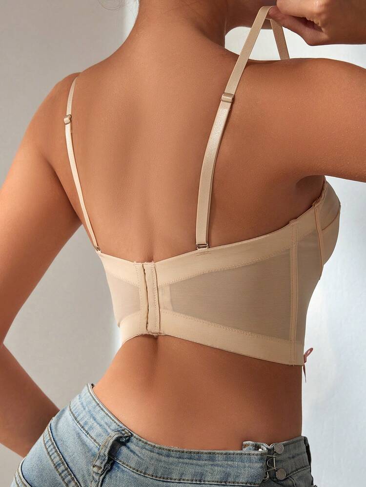 Romantic Vintage Apricot Knitted Corset Bralette Top With Bow Detail Medium Stretch Bustier