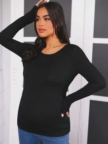 SHEIN Maternity Butterfly Embroidery Mesh Contrast T-Shirt - Black - View 4