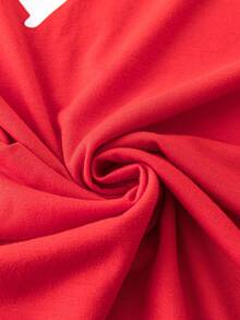 SHEIN LUNE 大尺碼愛心圖案荷葉邊短袖 T 卹 - 紅色 - 查看 3