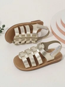 女童扁平鞋帶涼鞋,金色,適用於女孩