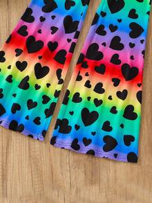 SHEIN Cô gái Tween Nhân vật & Lá thư In Ngắn tay Áo Và Tim In Bóng Quần loe Bộ - Nhiều màu - Xem 7