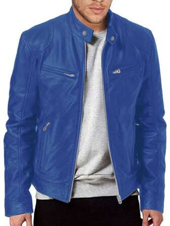 Men's Fashion Stand Collar PU Leather Jacket, For Autumn