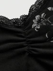 ROMWE Fairycore Của phụ nữ Đen Ren & Bằng gỗ Hạt Off-shoulder Tay áo loe Áo - màu đen - Xem 4