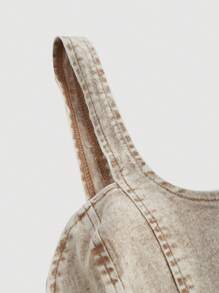 SHEIN MOD 女士復古牛仔短上衣胸衣 - 卡其色 - 查看 3