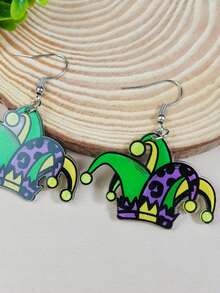 ROMWE Kawaii 1pair Creative Beer Festival Personalized Harlequin Hat Shaped Acrylic Earrings - Multicolor - View 4