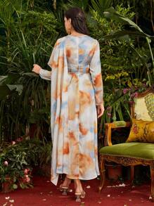 Divindia Vestido De Manga Larga Con Estilo De Tie-dye Para Mujer
