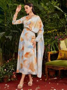 Divindia Vestido De Manga Larga Con Estilo De Tie-dye Para Mujer