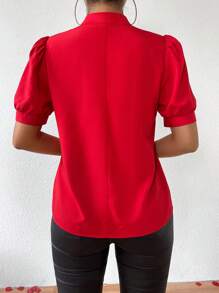 Rafferiza Women's Puff Sleeve Button-Up Shirt For New Year Clothes - Red - View 2