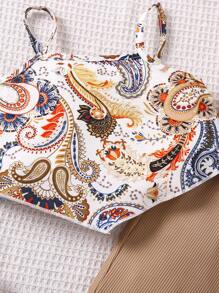 SHEIN 幼兒女童2入組波希米亞花紋假期風格裝備 - 棕色 - 查看 5