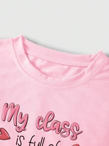 INAWLY Women's Love & Slogan Print Round Neck T-Shirt My Class Is Full Of SWEET Hearts Graphic Tees Women Tops - Pink - View 4