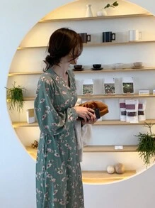 DAZY Women'S Elegant Floral Print Wrap Neckline Dress - Green - View 4