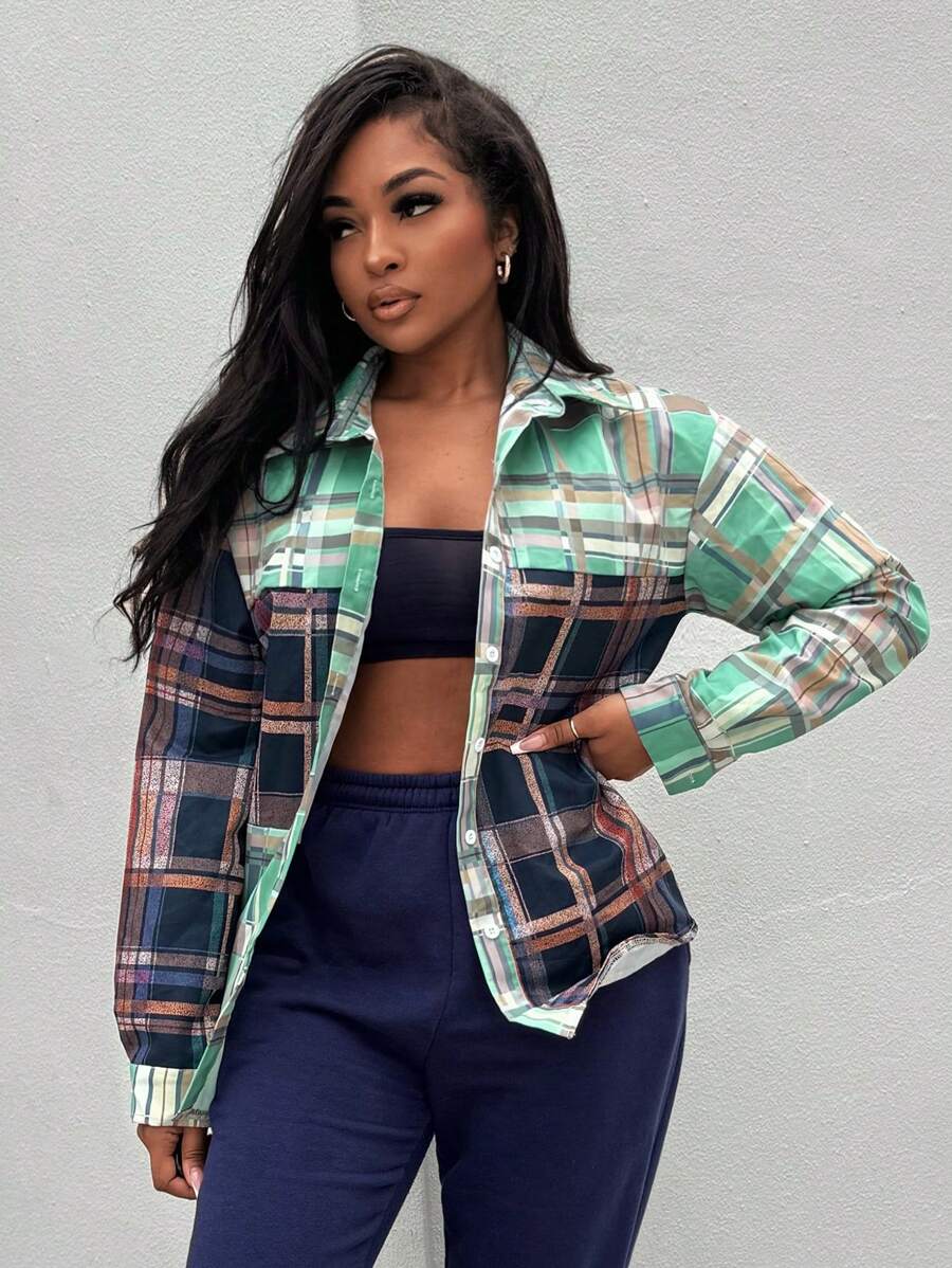 Slaydiva 對比色格紋襯衫 - 彩色 - 查看 1