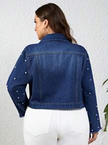 Của phụ nữ Kích thước lớn Trang trí Sọc Áo khoác denim - Rửa tối - Xem 2
