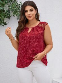 SHEIN Clasi 女式大码夏季圆点春季婚礼衬衫，带锁孔领