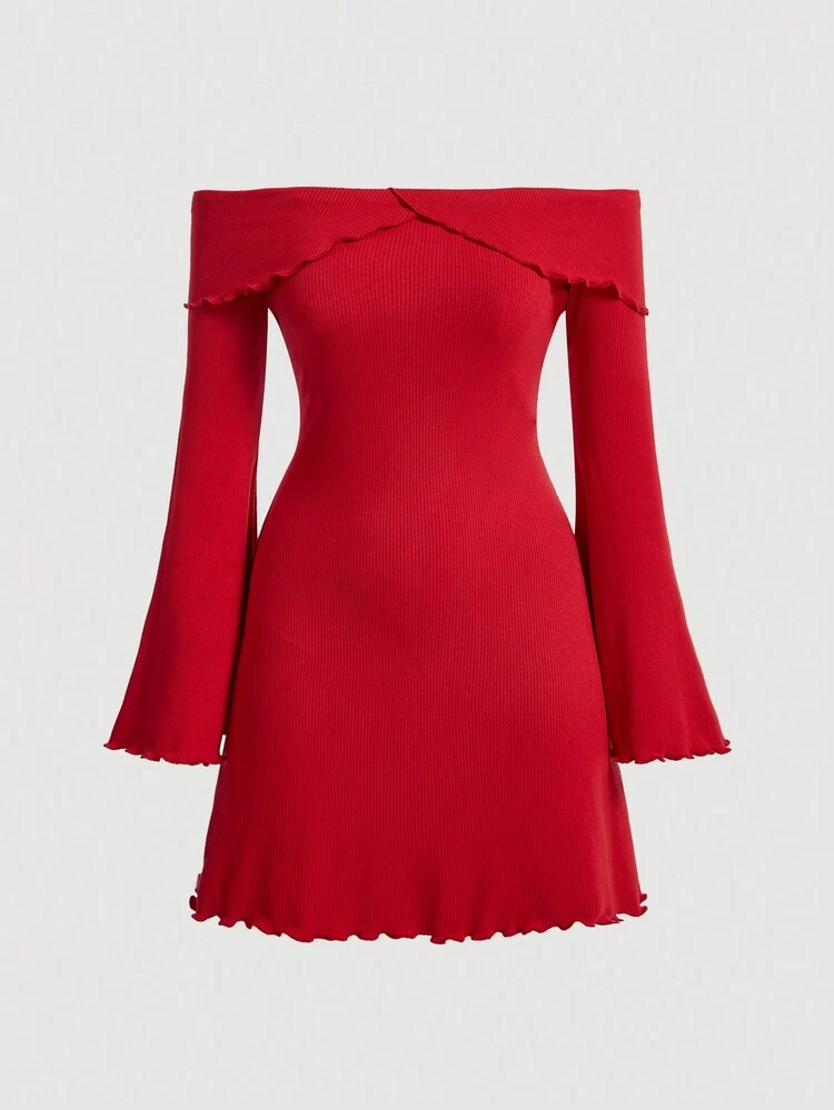 Women's Off Shoulder Flare Sleeve Dress