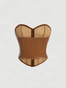 SHEIN MOD 女性拉鍊式束腰胸衣上衣 - 鏽棕色 - 查看 2